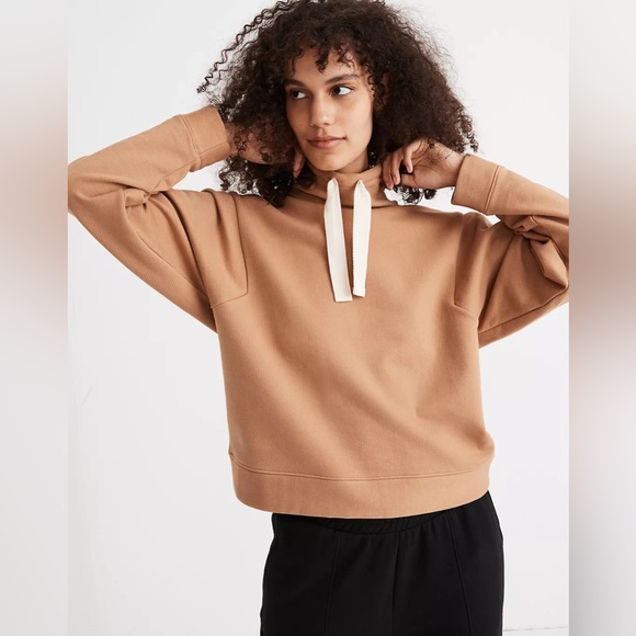 Madewell Tops - MWL MADEWELL Ribbed Funnelneck Sweatshirt Tan Neutral Monocrome Athleisure